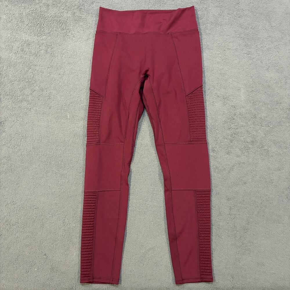 Fabletics Motion365+ Burgundy Merlot Moto Activewear Leggings Women's Size L